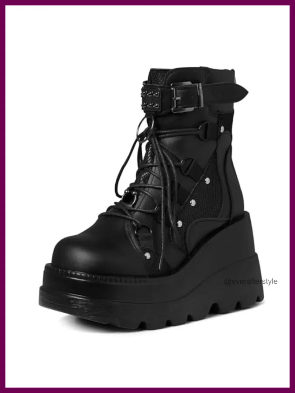 Women's Gothic Platform Ankle Boots with Wedge Heel, Vegan PU Leather Lace-Up